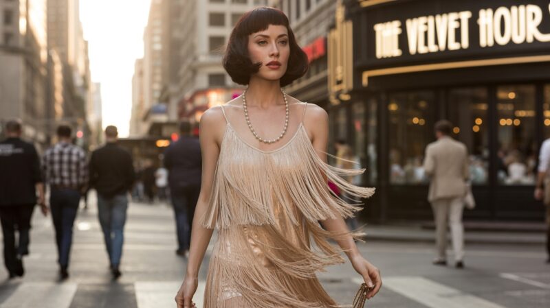 Stil flaperki iz 1920-ih karakterišu kratke rese, ravni krojevi, perle i trake za glavu, kao simbol oslobođene, moderne žene tog doba