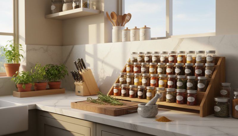 organizovana kuhinja sa začinima